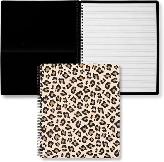 Steel Mill & Co Cute Large Spiral Notebook College Ruled, 11" x 9.5" with Durable Hardcover and 160 Lined Pages, Leopard