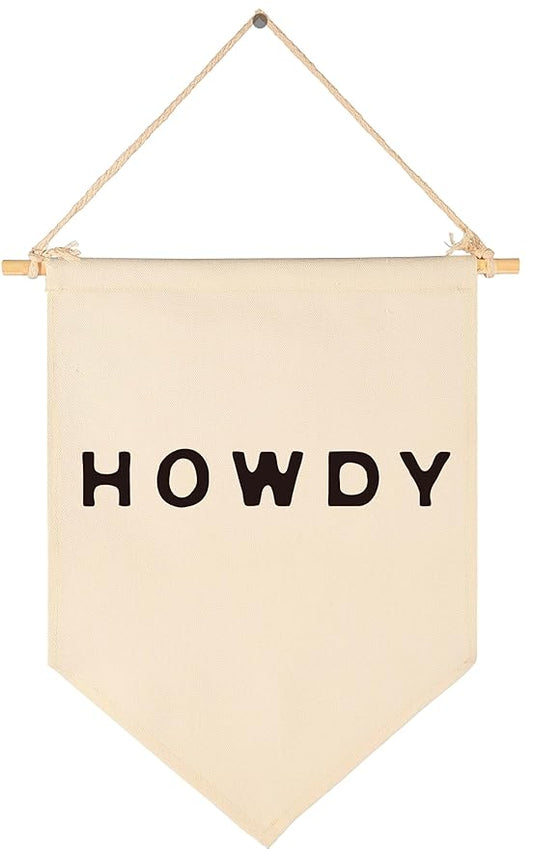 Howdy Canvas Pennant,Howdy Banner-Western Themed Wall Art Decor,Texas Wall Poster Decor,Cowboy Hanging Flag,Southern Charm-Canvas Sign Art Gift