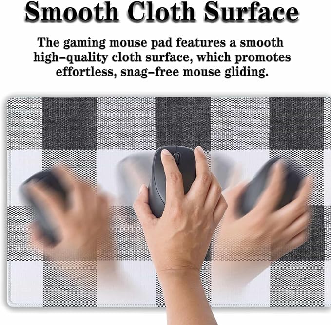 Office Desk Mats Black and White Pad Buffalo Plaid for Table Gaming Mouse Pad Extra Large Mouse Pads Full Desk Mousepad Non-Slip Rubber Base 35.4" X 15.7" for Game Office, Buffalo Plaids