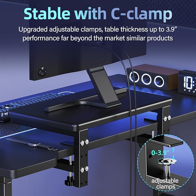 3 in 1 Clamp on Desk Extension & Monitor Shelf,16.5" Desktop Organizer, Adjustable Height Heavy Duty Desk Shelf Organizer for Gaming,Printer Stand,Computer Monitor and Laptop Riser,Office Accessories