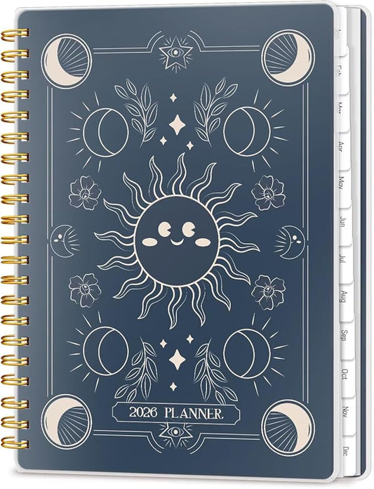 2026 Planner 8.5 x 11, Large Weekly Monthly Planners with Tabs, A4 Spiral Bound Daily Calendar 2026 Planner, 12 Month Agenda from Jan. to Dec., Flexible Cover Appointment Book(Smill Sun)