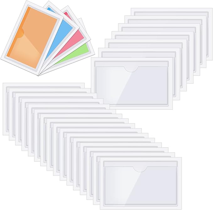 Chinco 30 Pcs Self Adhesive Pockets, Bin Labels for Storage Bins, Clear Pocket Label Sleeves, Plastic Index Card Holder with Top Open for Organizing Bins Box Drawer(4.06 x 2.48 inches)