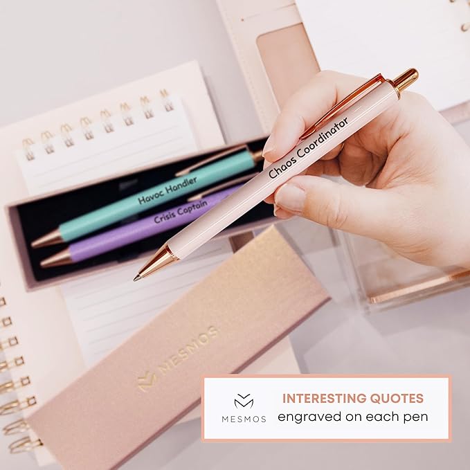 MESMOS 3pk Fancy Pen Set, Chaos Coordinator Boss Gifts for Women, Office Manager Boss Female Gifts, Leadership and Supervisor Gift