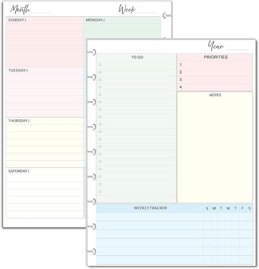 Undated Weekly Planner Inserts, Fits 9 Disc Medium Size Planners Calendar Refills Weekly Calendar Inserts, Undated Weekly Planner (9 Disc Classic)