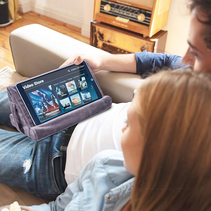 Multi-Angle Tablet Stand with Soft Pad and Net Pocket - Universal Lazy Holder for Lap, Knee, Sofa and Bed(Grey)