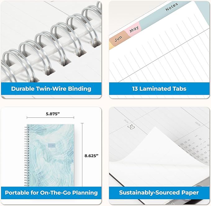 Blue Sky 2026 Weekly and Monthly Planner Calendar, January 2026 - December 2026, 5.875” x 8.625”, Flexible Cover, Storage Pocket, Ruler, Colorful Interior, Includes Extra 30 Sheets of Notes, Tides