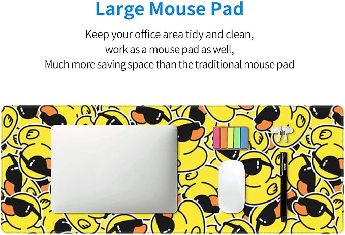Funny Rubber Ducks with Sunglasses XL Large Mouse Pad with Stitched Edges Long Non-Slip Rubber Base Mousepad Laptop Keyboard Mat Desk Pad for Office Home Desk Decor, 31.5" X 11.8"