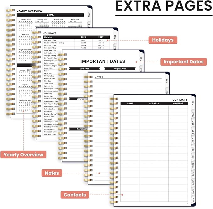 2026 Planner, Aesthetic Weekly and Monthly Planner for Women, Jan 2026 to Dec 2026, Hardcover 2026 Calendar Book with Monthly Tabs, Inner Pocket, Perfect for Office Home School - A5 (6.3" x 8.5"), Dusky Peony