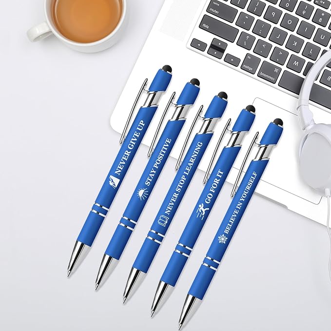 15 Pack Motivational Pen Set - Inspirational Quotes Retractable Ballpoint Pens for Office School Supplies, Encouragement Gifts for Women Men, Blue