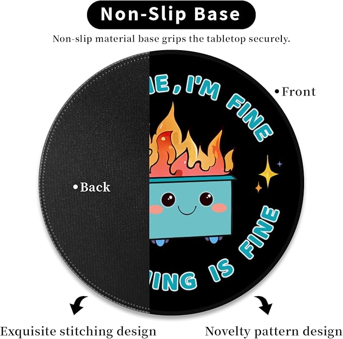 2 Pack Dumpster on Fire Mouse Pad, Funny Cute Mousepad for Desk Accessories, Small Round Mouse Pad for Wireless Mouse Gaming Computer Laptop, This is Fine Home Office Supplies Decor