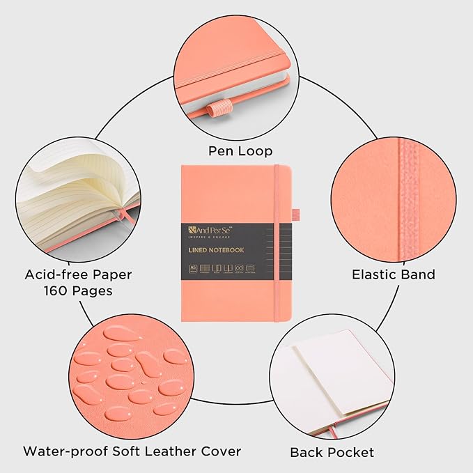 &And Per Se Lined Journal Notebook, 160 Pages, A5 5.7 x 8 inches Hardcover Notebook Journals for Writing, Valentine's Day Gift Journal for Her, Romantic Writing Diary for Women (1 Pack, Peach)