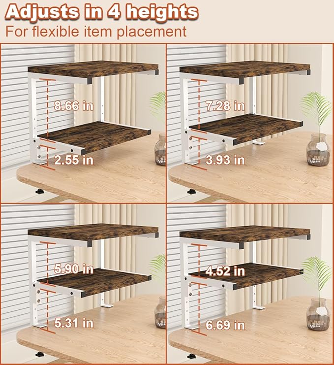 Clamp on Desk Organizer Shelf, Heavy-Duty Desk Extender Side Table with 2-Tier Adjustable Storage Shelves for Desktop Accessories, Gaming Devices, White