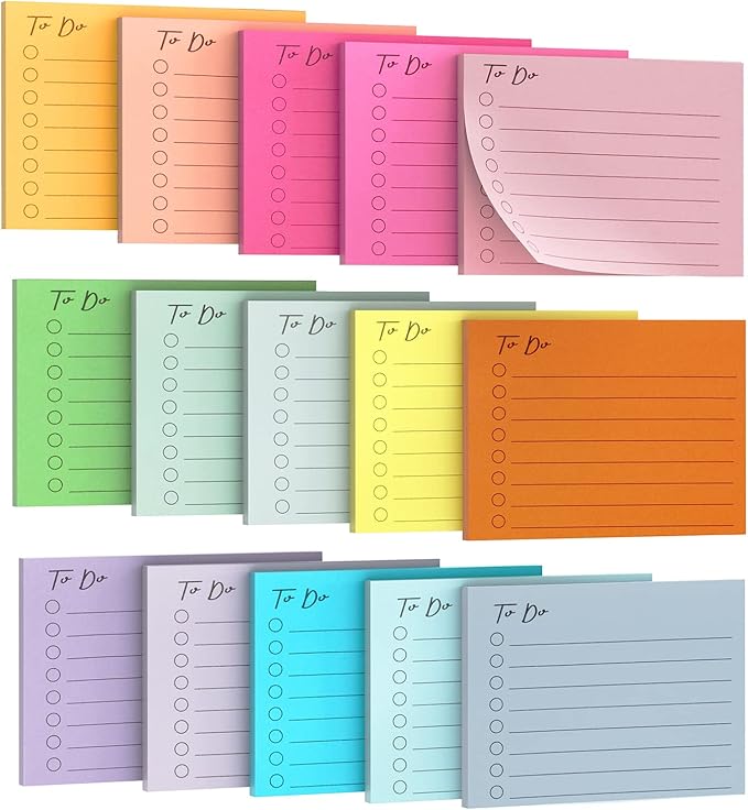 EOOUT 15 Pack Lined Sticky Notes, 3"x4", 750 Sheets, To-Do List Notepad, 15 Colors, Square Sticky Notes for Office, Meeting, School, Home