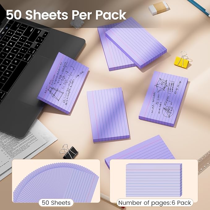 Index Cards 3x5 Inch, 300sheets, Flash Cards,Ruled Lined Purple Note Cards Paper For Studying, Schools Supplies, College, Office And Home Organization, Note Taking Supplies