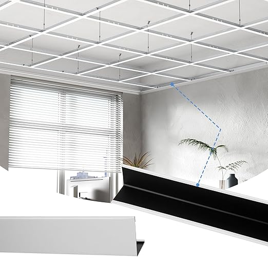 10 PCS 72 Inch Wall Molding Trim Drop Ceiling Grid System 6Ft Galvanized Steel Rust & Fire Resistance Easy Installation Ideal for Basement Living Room Kitchen Bathroom White
