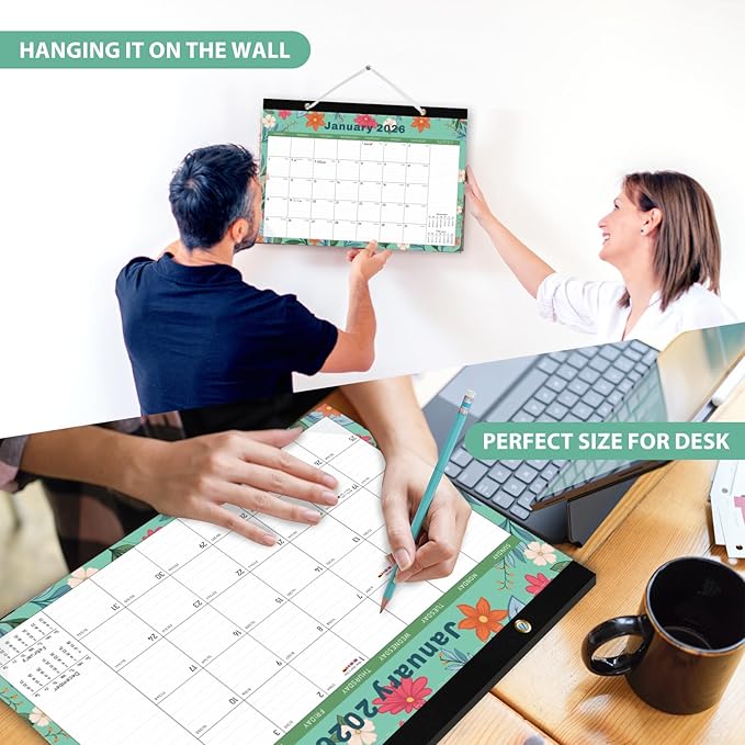2026 Desk Calendar, Large Desktop/Wall Monthly Calendar (Jan. 2026 - Jun. 2027) 17'' x 12'' Personal Desk Planner for Teacher Family School Office Supplies
