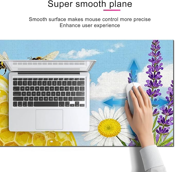 Bees XL Mouse Pad 31.5 x 11.8 Inch Gaming Mousepad Diatomite Large Keyboard Mouse Pad for Home and Office Desk Accessories with Bright Honeycomb Scene Bees Artwork Smooth Control Surface