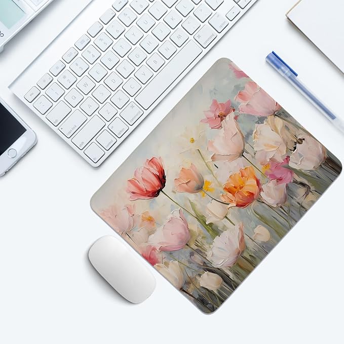 Spring Floral Mouse Pad,Tulip Flower Mouse Pads,Girly Desk Mat,Pretty Cottagecore Flower Desk Mat for Home Office Dorm Desktop Decor,10.2x8.3Inch
