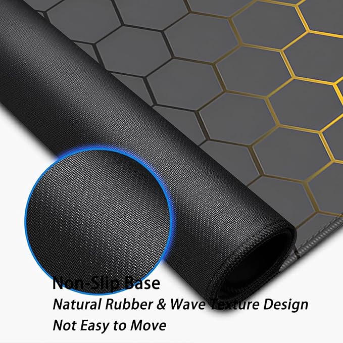 Black Gold Honeycomb Desk Pad Mouse Pad,Extend XL Mouse Mat with Stitched Edges,Non-Slip Rubber Base Large Mousepad for Office PC Keyboard Laptop and Home Work Desk Mat(31.5X11.8 in)