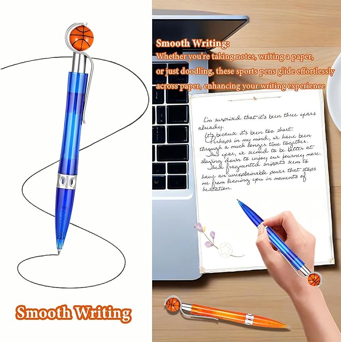 12 Pcs Basketball Pen Sports Ballpoint Pens Basketball Party Favors Sports Souvenirs Black Ink Writing Pen for Office Desk Fun Stationery Supplies. (orange/blue-12)