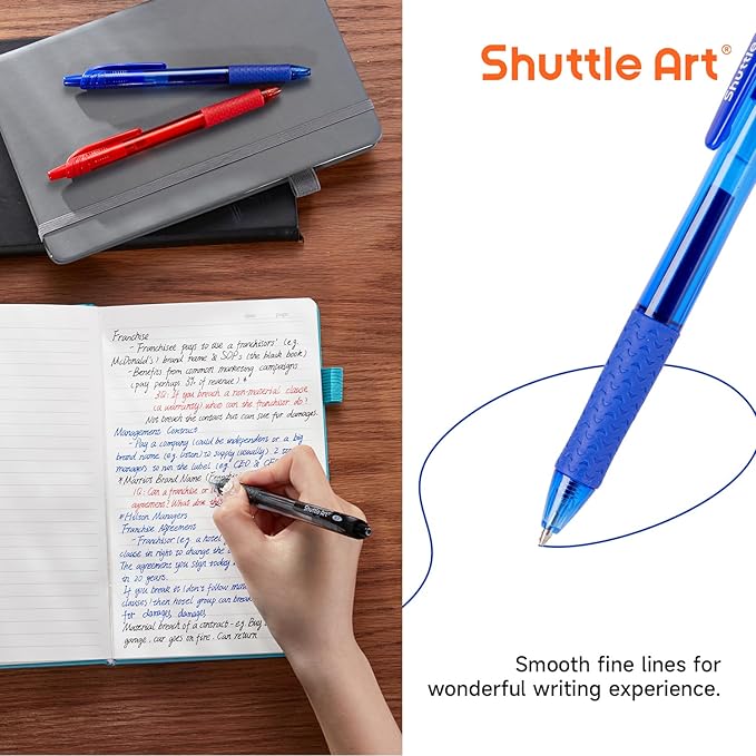 Shuttle Art Retractable Gel Pens, 20 Pack 0.7mm Medium Point Rollerball 10 Black 5 Red 5 Blue Ink Pens Smooth Writing with Comfortable Grip for Writing Journaling Taking Notes Office School Home