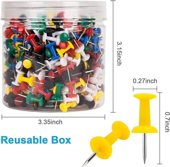 400Pcs Push Pins, Thumb Tacks for Bulletin Board, Stick Pins Thumb Tacks for Cork Board Wall Hangings, Office Tacks Color Pins for Desk Decor Organization (Assorted Colors)