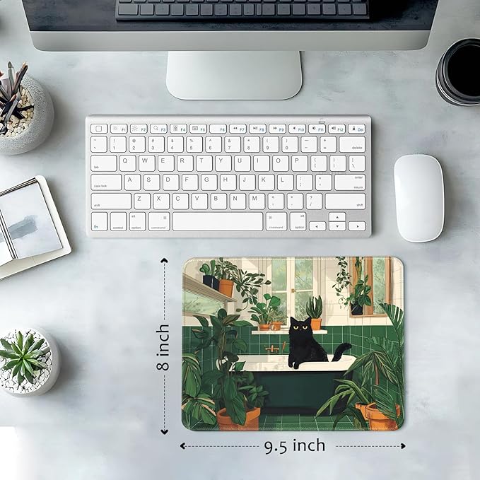 Cute Black Cat Desk Pad Mat with Stitched Edges and Non-Slip Rubber Base, Premium-Textured Mouse Pad for Laptop, Computer & PC, Gaming & Working, Waterproof Mousepad