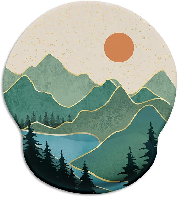 Ergonomic Mouse Pad with Wrist Rest, Sunrise Mountain Mouse Pad Gaming Mousepad with Non-Slip Pain Relief PU Base, Funny Wrist Support, Cute Office Desk Accessories Home Decor Supplies
