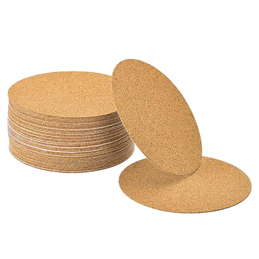 UXCELL 40 Pcs Self-Adhesive Cork Round, 3.5" x 3.5" Cork Tiles Backing Sheets for DIY Crafts, Brown