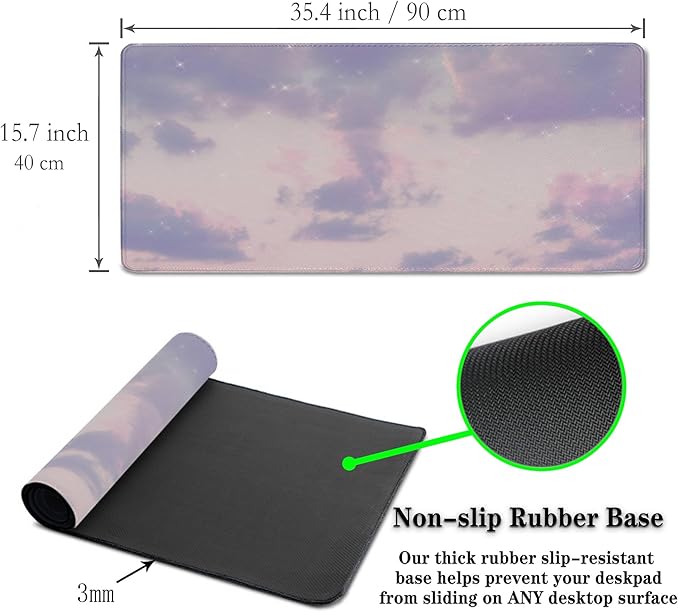 Keyboard Mouse Pad Pink, Desktop Mat Desk Decor for Girls Big Mouse Pad, Desk Pad Gaming Non-Slip Rubber Base Waterproof with Stitched Edges, 35.4 X 15.7 inch for Work/Game/Office/Home