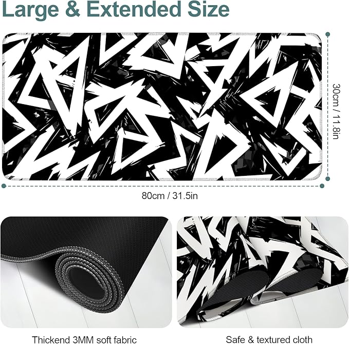 Abstract Triangles Extended Mouse Pad XL 31.5"x11.8" – Modern Geometric Desk Mat – Non-Slip Rubber Base, Stitched Edges