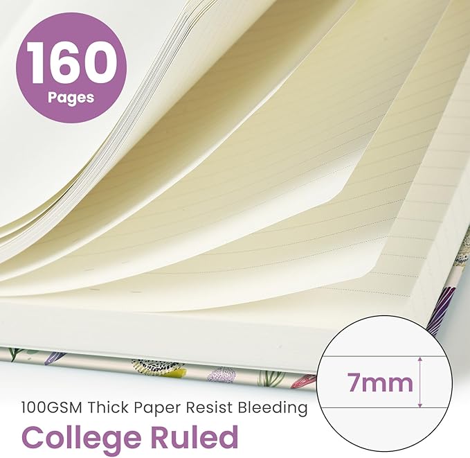 Taja Lined Journal Notebook for Women & Men, Hardcover Leather Journal for writing, A5 College Ruled Notebook for Work & Note Taking, Perfect for Office School Home Supplies, 160 Pages, Sea Shell