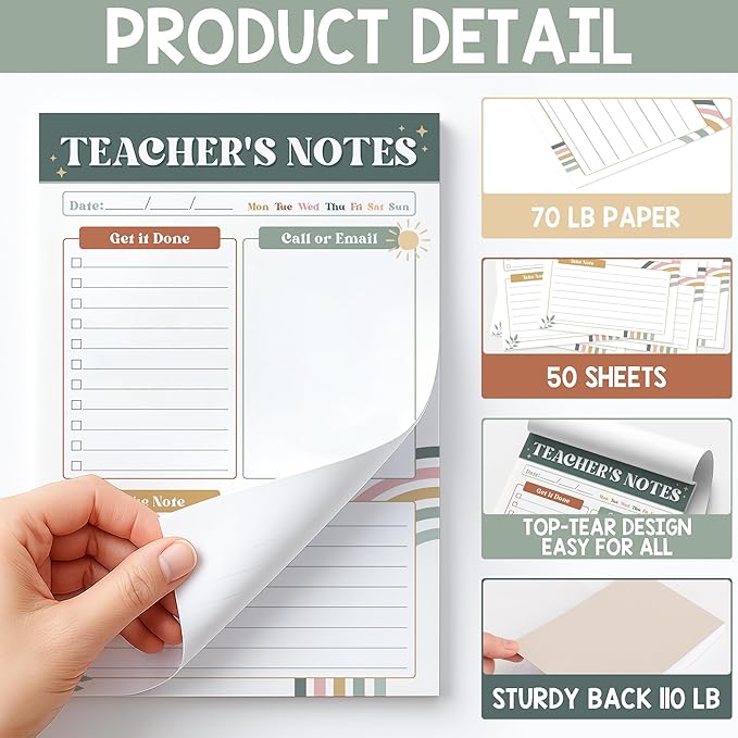 Teacher Gifts, Gifts for New Teachers, Modern Boho Teacher Notepad, To-Do List Notepad, Stationery Must-Have Supplies for Preschool, Elementary, Middle, and High School Teachers
