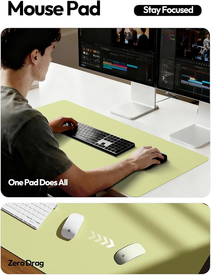 YSAGi Leather Desk Protector, Office Mat, Large Mouse Mat, Non-Slip PU Leather Blotter, Laptop Desk Mat, Waterproof Writing Pad for Office and Home (Peak Green, 31.5" x 15.8")