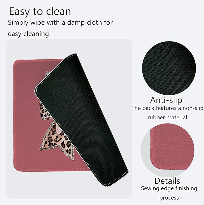 Coquette Pink Bow Mouse Pad,Christian Mouse Pad, Bow Themed Desk Accessories, Girly Leopard Desk Mat for Girls Dorm Home Office Desktop Decor,10.2x8.2Inch