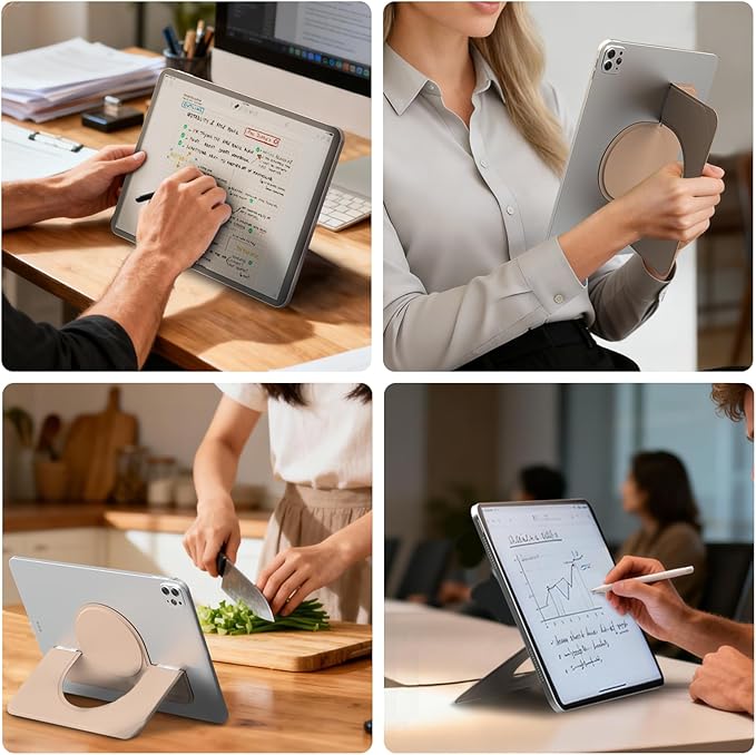 Nillkin Flexwing Adhesive Tablet Stand, 0.14 inch Invisible Slim iPad Holder, Stepless Adjustable Stand, Built-in Back Magnets, Compatible with Tablets Up to 10.4-13.2 inch, Brown