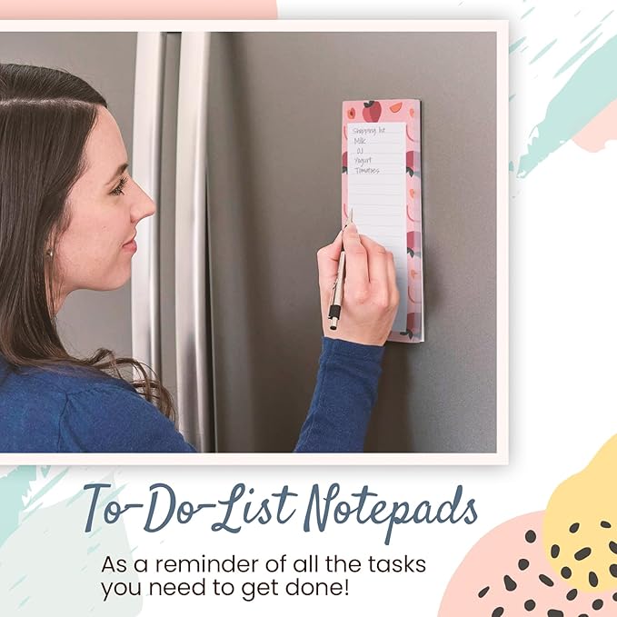 MATICAN Grocery List Magnet Pad for Fridge, 6-Pack Magnetic Note Pads Lists, 60 Sheets Per Pad, 6 Cute Fruit Designs, Full Magnet Back To-Do-List Notepads