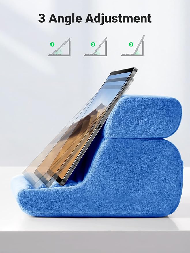 UGREEN Tablet Pillow Stand for Lap Soft Holder Bed with 3 Viewing Angles Adjustable Home Office Accessories Compatible with iPad Pro 13 12 11 10.5 Air Mini 5 4 3 2 Phone 16 15 14 E-Reader Blue