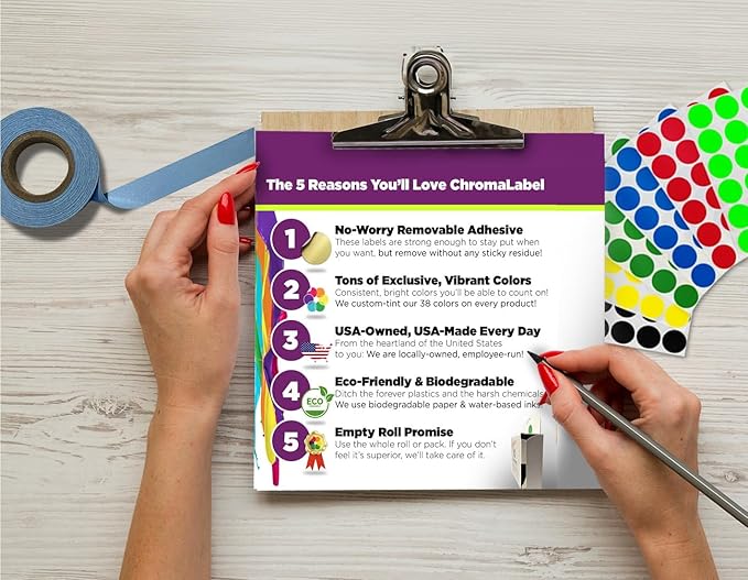 ChromaLabel 2 Inch Circle Sticker Labels, Easy to Write On Round Colored Stickers, High Visibility Removable Stickers - 500 Sticky Dots per Roll, Red Dot Sticker