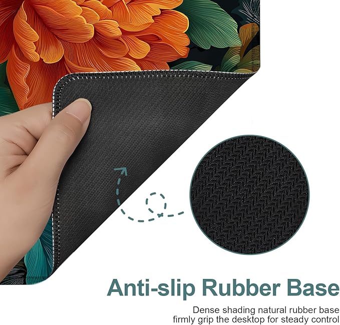 Retro Flower Extended Gaming Mouse Pad 35.4x15.7Inch Large Desk Mat Anti-Slip Rubber Base & Durable Stitched Edges for Gamers Smooth Mouse Writing Surface for Desk Office/Home