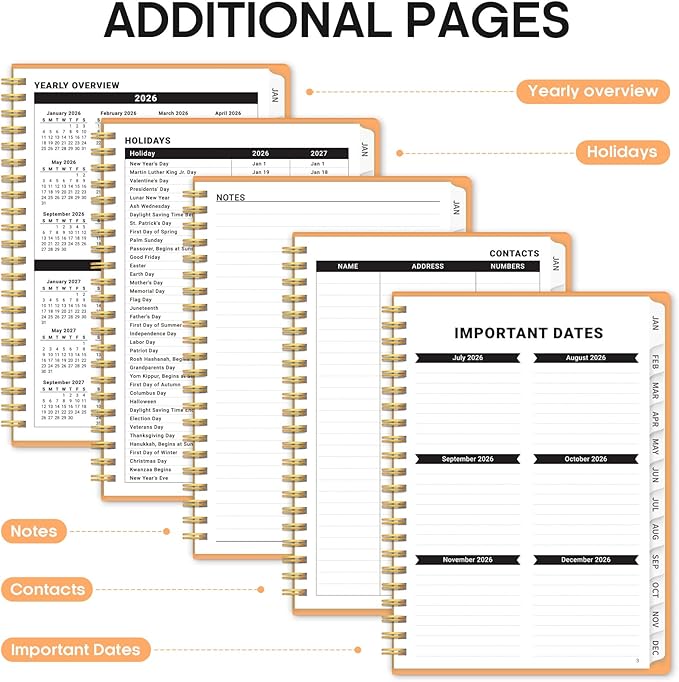 2026 Planner, Weekly and Monthly Calender Planner, Jan 2026 to Dec 2026, Hardcover 2026 Calendar Book with Tabs & Inner Pocket, Office Home School Supplies for Women & Men - A5 (6.3" x 8.5"), Bright Orange