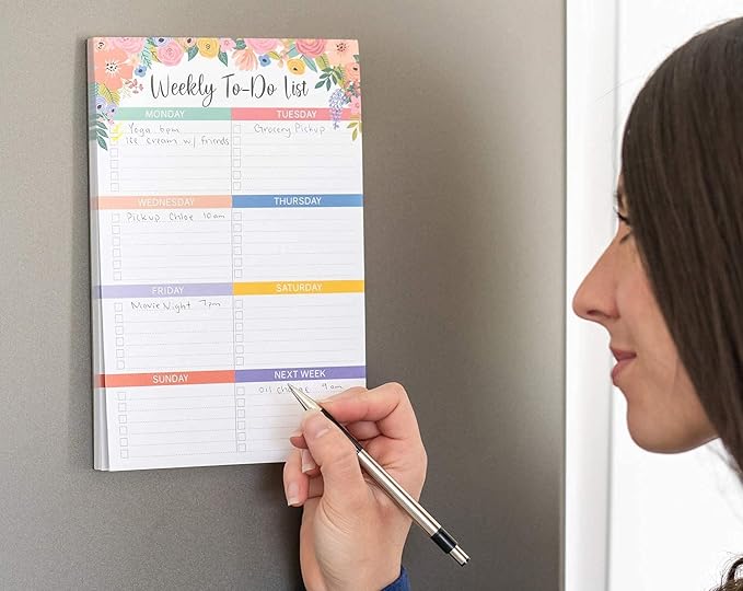 Sweetzer & Orange Floral Weekly To Do List Notepad. Magnetic Weekly Scheduler Task pad with Daily Planner Agenda Squares. 9x6” Day Scheduler 2026 - Student Journal, Work Notebook, and Checklist Notepad