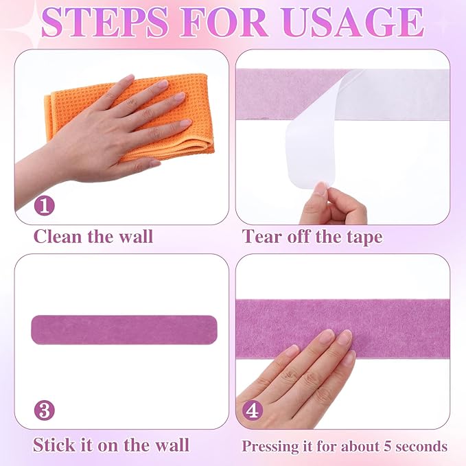 8 Pcs Felt Pin Board Bar Strips Bulletin Board 50 Pushpins and 10 Wooden Clip Pins Self Adhesive Cork Boards for Offices Home Wall Display Photos, Paste Notes, Schedules(Pink)