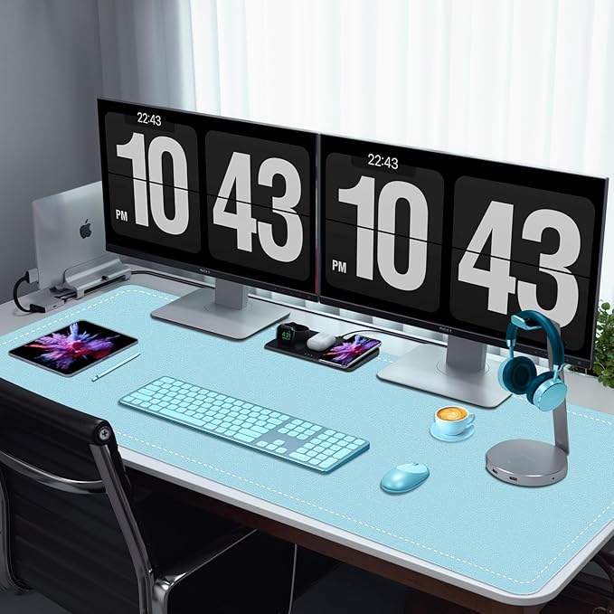 Non-Slip Desk Pad, 24" x 14" Large Mouse Pad, PU Leather Desk Mat with Suede, Laptop Desk Pad, Waterproof Keyboard Pad, Desk Blotter for Office/Home/Decor (Sky Blue)