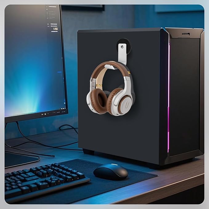 Magnetic Headphone Holder, Aluminum Headset Hooks, Headphone Hanger for Desk & Table, Headphone Mount Stand with Rubber Pad, Compatible with All Computer/Gaming Headsets (Silver)