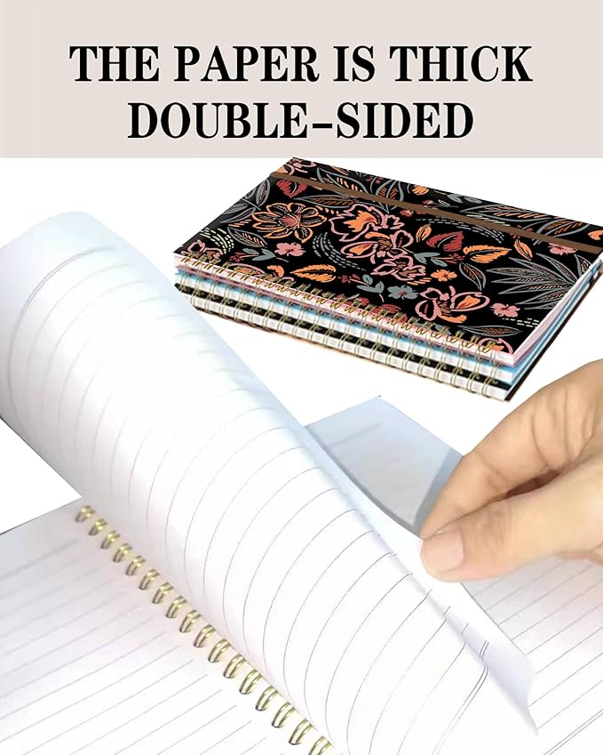 Spiral Journal Notebook, A5 Cute Notebooks for Women Men, College Ruled Hardcover Notebook for Work & Note Taking, 60 Pages Double-Wire Journals for Writing, Paisley Flowers