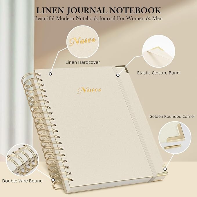 Spiral Notebook Journal, 328 Pages Linen Hardcover College Ruled Notebook, Lined Thick Journals for Women Men, A4 Thick Spiral Journal for Writing, 100GSM Paper, Cute Notebooks for Work School