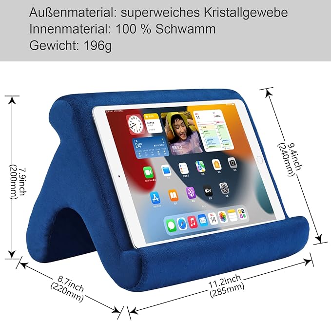 Tablet Pillow Stand Holder Dock for Bed with 3 Viewing Angles, Compatible with All Tablets,Phones and iPad Pro 9.7, 10.5,12.9 Air Mini 4 3, Kindle, E-Reader and Books(Navy)