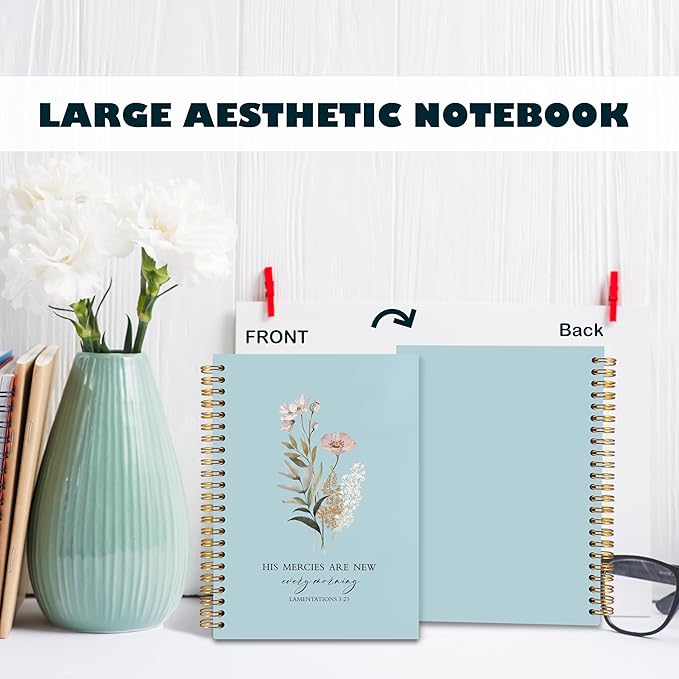 BearCake Blue Bible Christian Journals Floral Notebooks for Women Note Taking,Prayer Journal for Women, His Mercies are New Every Morning,Bible Study Journal for Women 5.5x8.3