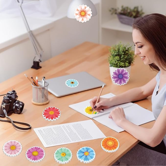 600Pcs Spring Flower Sticky Notes, Self-Adhesive Daisy Sticky Memo Notes Floral Notes Pads for Spring Home Office School Supplies